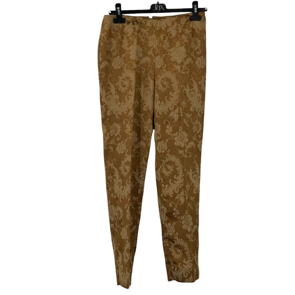 August Silk‎ Logic Elegant Gold Floral Jacquard Dress Pants Trousers Formal Sz 4